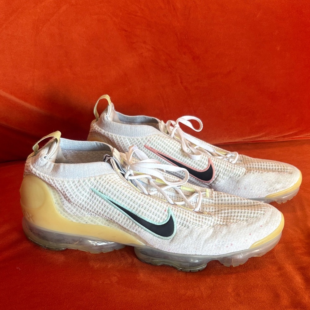Nike VaporMax FK White and Cream Sneakers with Black Swoosh